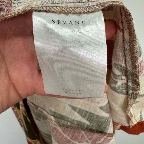 Sezane Women’s Mathilda Linen Blend Wrap Midi Dress Multicolor Tropical Floral - Picture 5 of 11